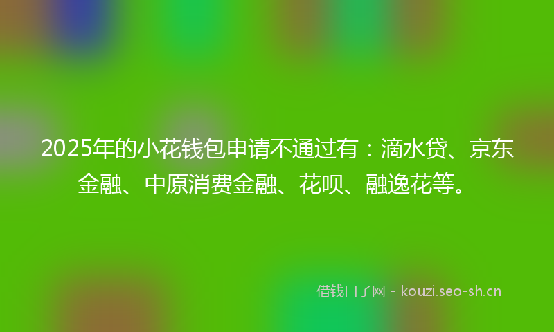 2025年的小花钱包申请不通过有：滴水贷、京东金融、中原消费金融、花呗、融逸花等。