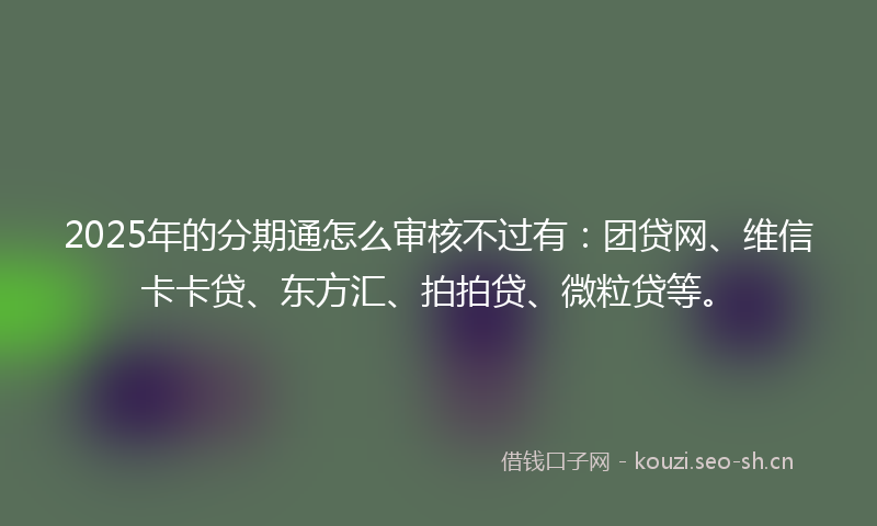2025年的分期通怎么审核不过有：团贷网、维信卡卡贷、东方汇、拍拍贷、微粒贷等。