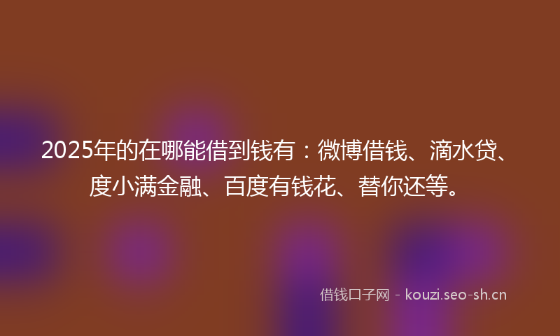 2025年的在哪能借到钱有：微博借钱、滴水贷、度小满金融、百度有钱花、替你还等。