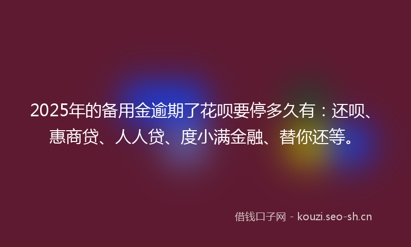 2025年的备用金逾期了花呗要停多久有：还呗、惠商贷、人人贷、度小满金融、替你还等。