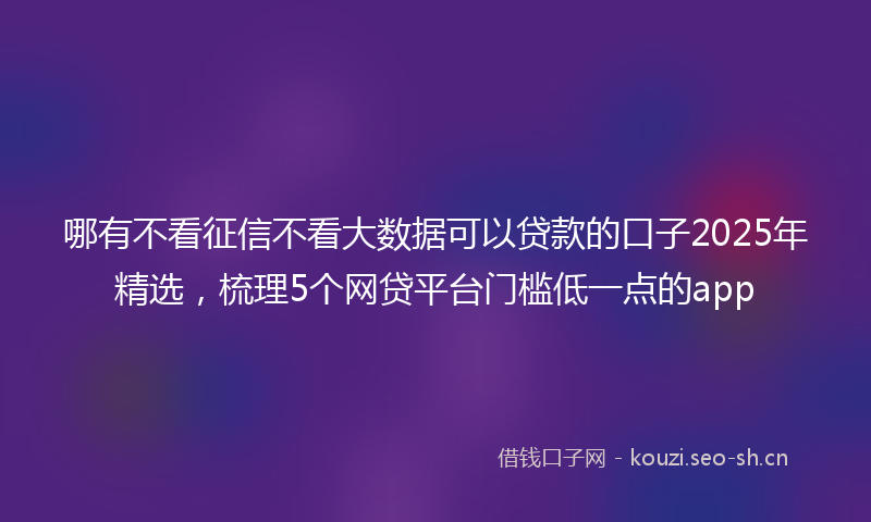 哪有不看征信不看大数据可以贷款的口子2025年精选，梳理5个网贷平台门槛低一点的app