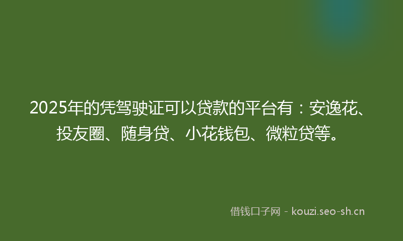 2025年的凭驾驶证可以贷款的平台有：安逸花、投友圈、随身贷、小花钱包、微粒贷等。