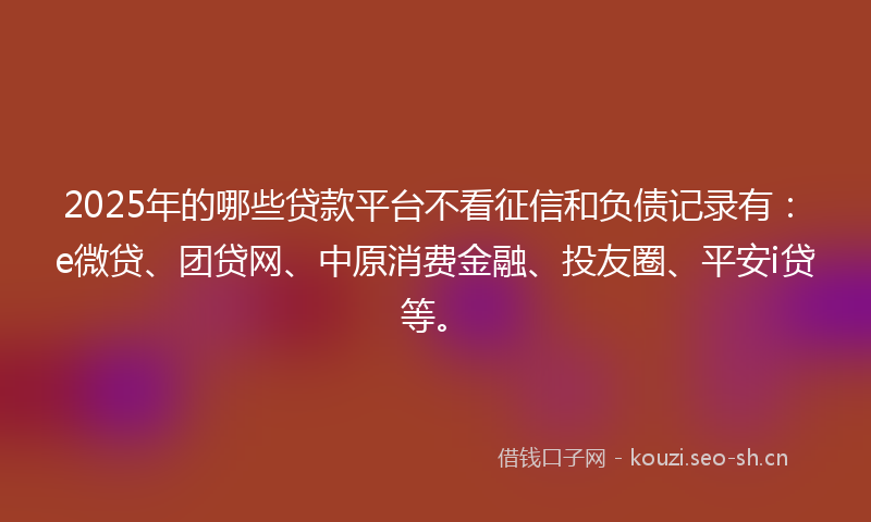 2025年的哪些贷款平台不看征信和负债记录有：e微贷、团贷网、中原消费金融、投友圈、平安i贷等。