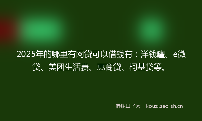 2025年的哪里有网贷可以借钱有：洋钱罐、e微贷、美团生活费、惠商贷、柯基贷等。