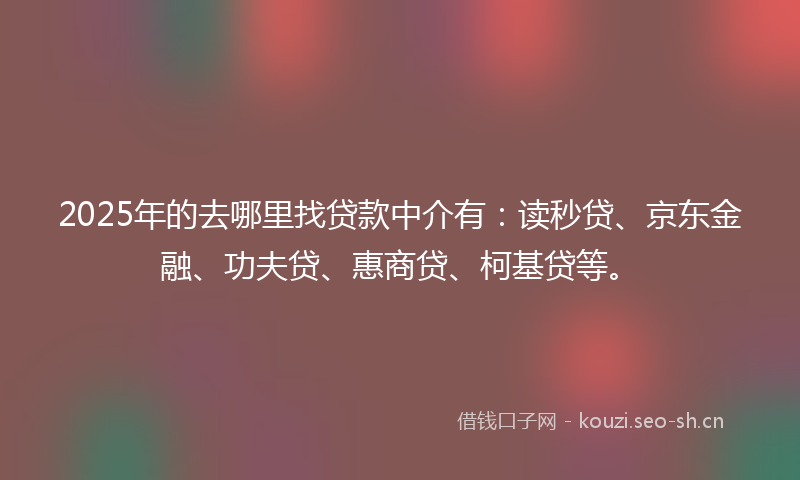 2025年的去哪里找贷款中介有：读秒贷、京东金融、功夫贷、惠商贷、柯基贷等。