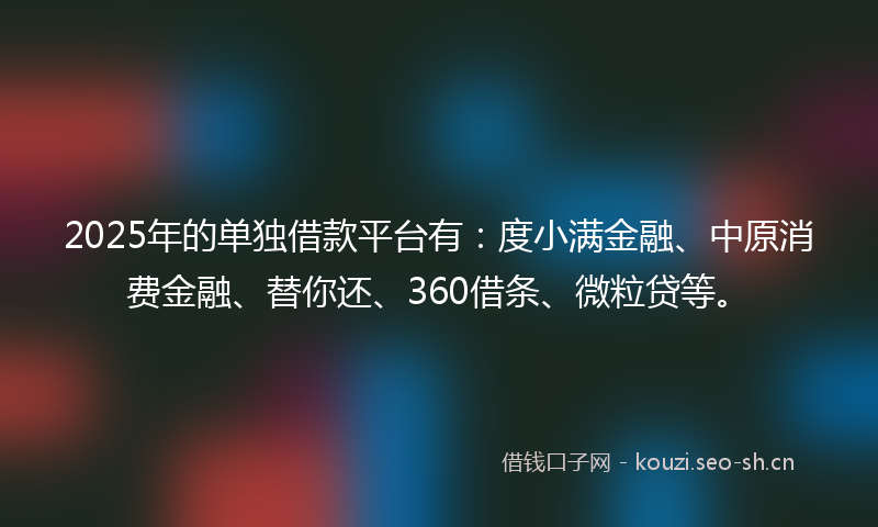 2025年的单独借款平台有：度小满金融、中原消费金融、替你还、360借条、微粒贷等。