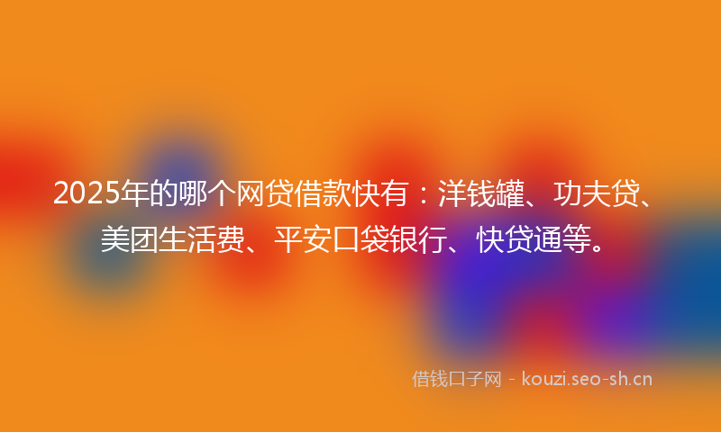 2025年的哪个网贷借款快有：洋钱罐、功夫贷、美团生活费、平安口袋银行、快贷通等。