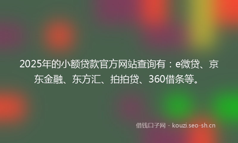 2025年的小额贷款官方网站查询有：e微贷、京东金融、东方汇、拍拍贷、360借条等。