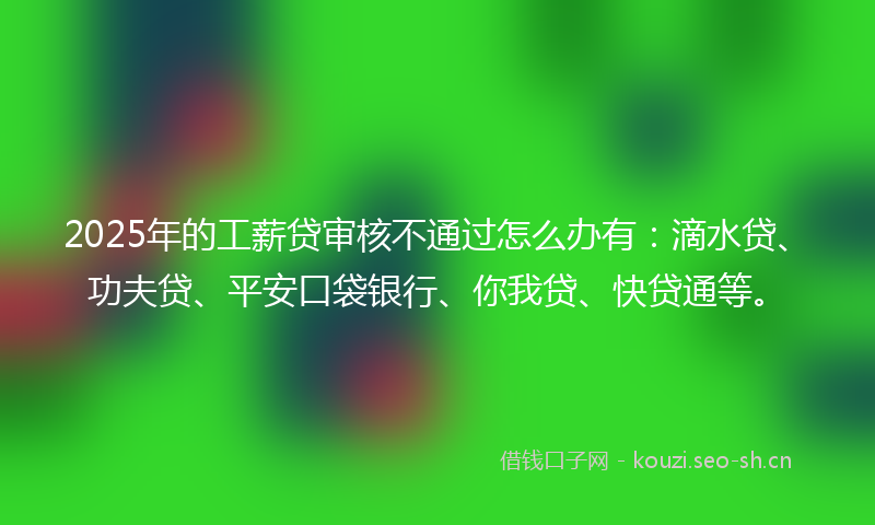 2025年的工薪贷审核不通过怎么办有：滴水贷、功夫贷、平安口袋银行、你我贷、快贷通等。