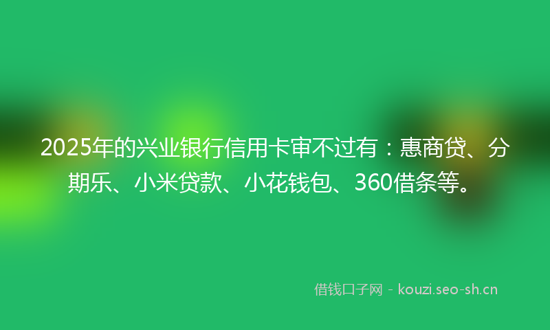 2025年的兴业银行信用卡审不过有：惠商贷、分期乐、小米贷款、小花钱包、360借条等。