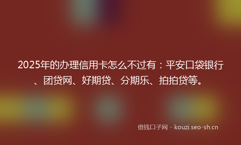 2025年的办理信用卡怎么不过有：平安口袋银行、团贷网、好期贷、分期乐、拍拍贷等。