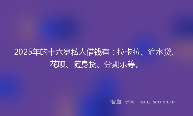 2025年的十六岁私人借钱有:拉卡拉、滴水贷、花呗、随身贷、分期乐等。