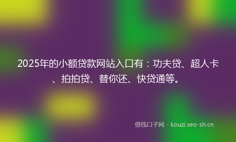 2025年的小额贷款网站入口有：功夫贷、超人卡、拍拍贷、替你还、快贷通等。