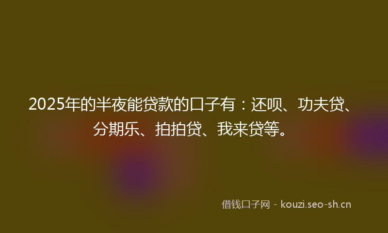 2025年的半夜能贷款的口子有：还呗、功夫贷、分期乐、拍拍贷、我来贷等。