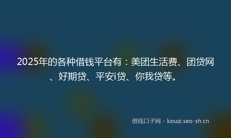 2025年的各种借钱平台有：美团生活费、团贷网、好期贷、平安i贷、你我贷等。