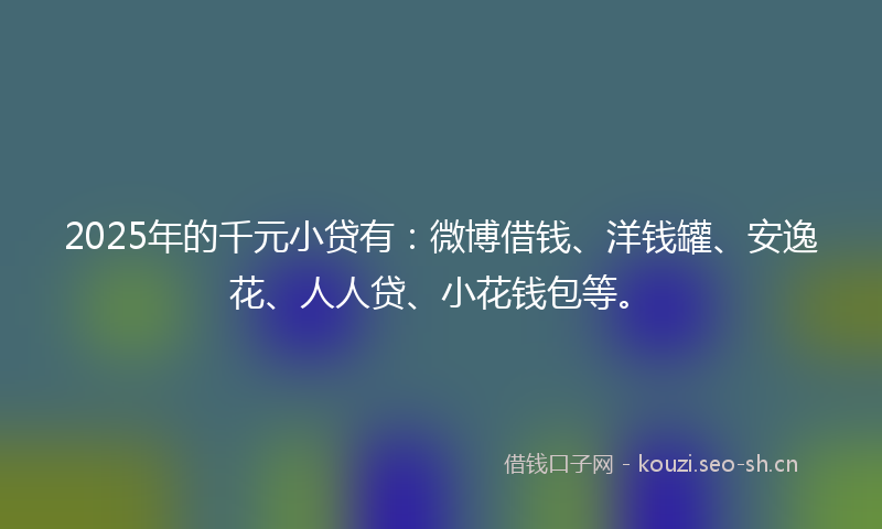 2025年的千元小贷有：微博借钱、洋钱罐、安逸花、人人贷、小花钱包等。