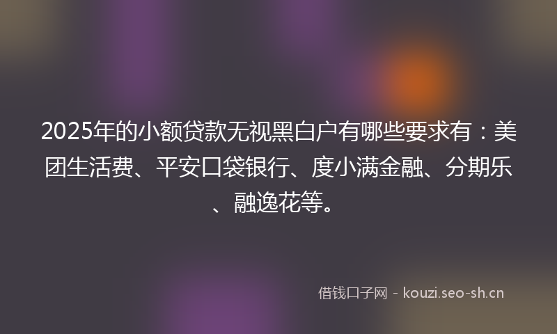 2025年的小额贷款无视黑白户有哪些要求有：美团生活费、平安口袋银行、度小满金融、分期乐、融逸花等。