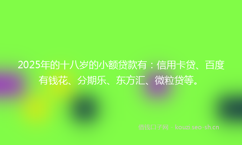 2025年的十八岁的小额贷款有:信用卡贷、百度有钱花、分期乐、东方汇、微粒贷等。