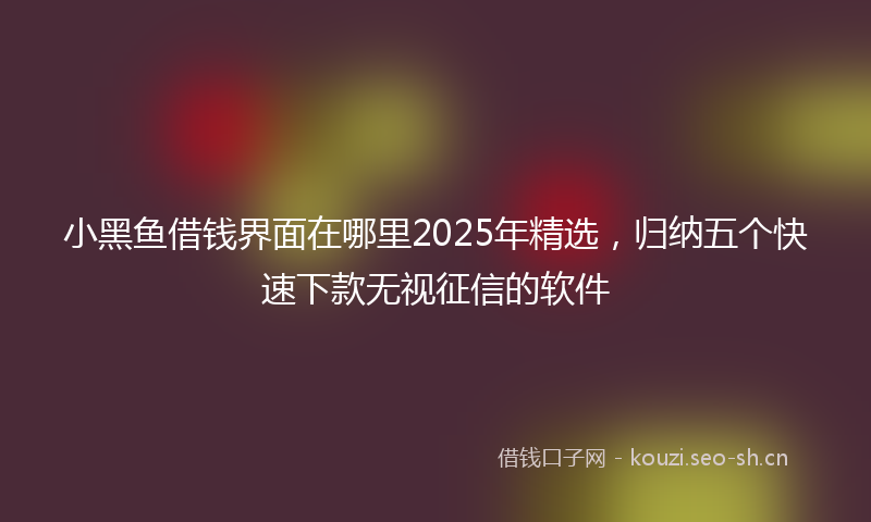 小黑鱼借钱界面在哪里2025年精选，归纳五个快速下款无视征信的软件