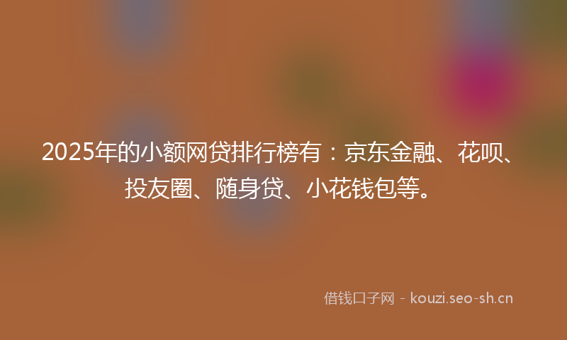 2025年的小额网贷排行榜有：京东金融、花呗、投友圈、随身贷、小花钱包等。