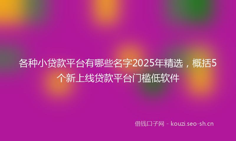 各种小贷款平台有哪些名字2025年精选，概括5个新上线贷款平台门槛低软件