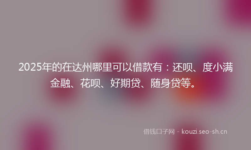 2025年的在达州哪里可以借款有：还呗、度小满金融、花呗、好期贷、随身贷等。