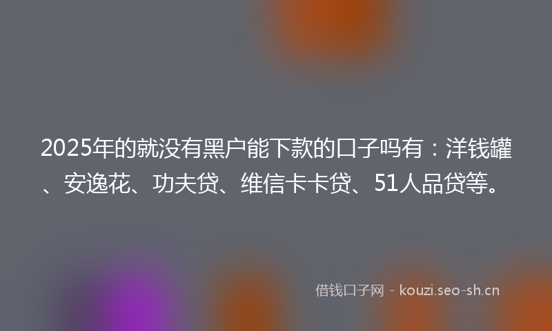 2025年的就没有黑户能下款的口子吗有:洋钱罐、安逸花、功夫贷、维信卡卡贷、51人品贷等。