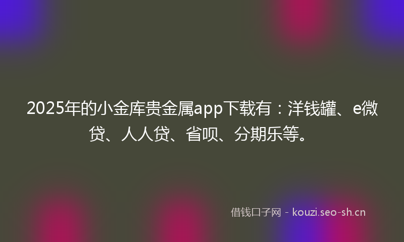 2025年的小金库贵金属app下载有：洋钱罐、e微贷、人人贷、省呗、分期乐等。