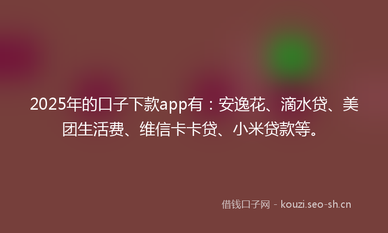 2025年的口子下款app有：安逸花、滴水贷、美团生活费、维信卡卡贷、小米贷款等。