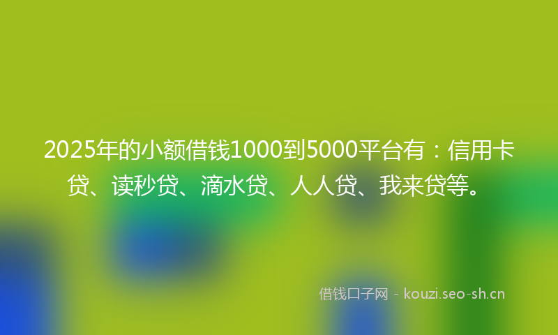 2025年的小额借钱1000到5000平台有：信用卡贷、读秒贷、滴水贷、人人贷、我来贷等。