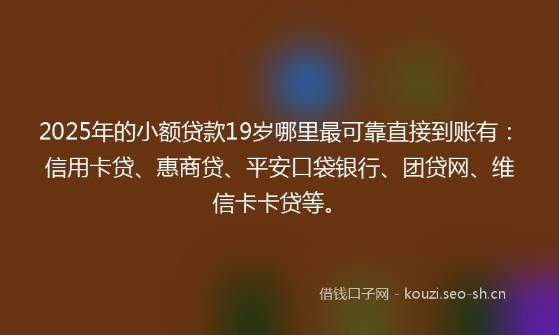 2025年的小额贷款19岁哪里最可靠直接到账有：信用卡贷、惠商贷、平安口袋银行、团贷网、维信卡卡贷等。