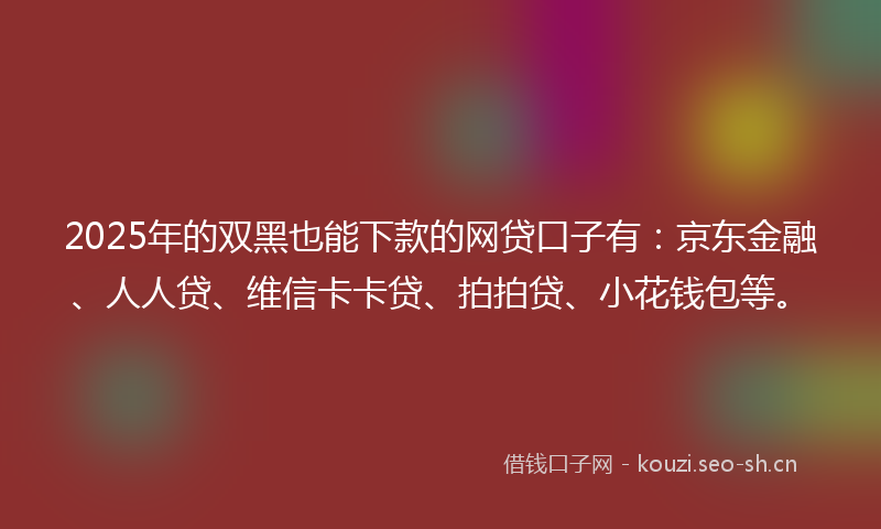 2025年的双黑也能下款的网贷口子有：京东金融、人人贷、维信卡卡贷、拍拍贷、小花钱包等。