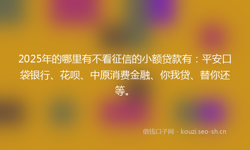 2025年的哪里有不看征信的小额贷款有：平安口袋银行、花呗、中原消费金融、你我贷、替你还等。