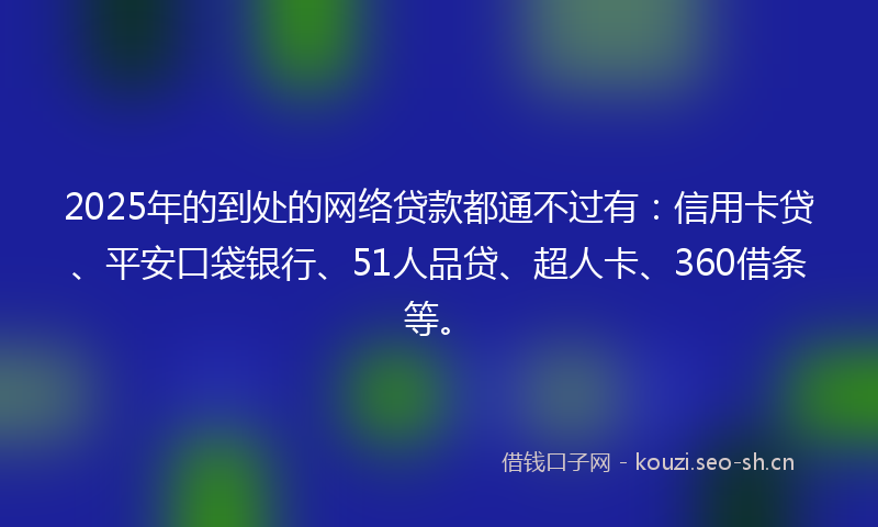 2025年的到处的网络贷款都通不过有：信用卡贷、平安口袋银行、51人品贷、超人卡、360借条等。