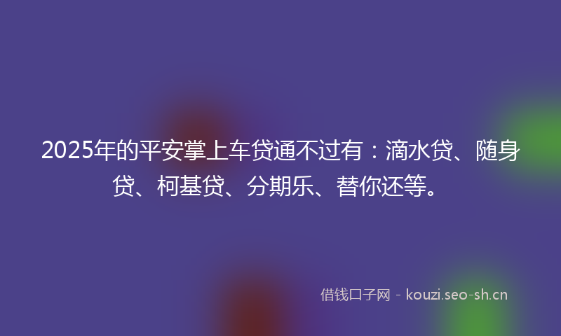 2025年的平安掌上车贷通不过有：滴水贷、随身贷、柯基贷、分期乐、替你还等。