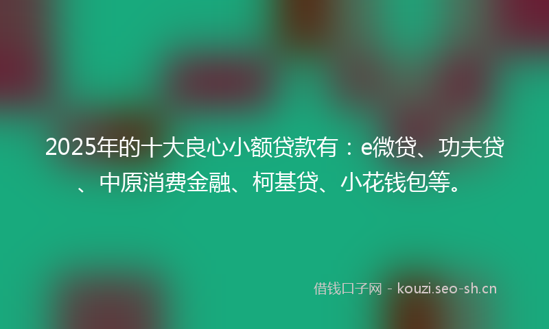 2025年的十大良心小额贷款有：e微贷、功夫贷、中原消费金融、柯基贷、小花钱包等。