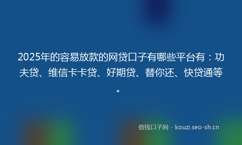2025年的容易放款的网贷口子有哪些平台有：功夫贷、维信卡卡贷、好期贷、替你还、快贷通等。