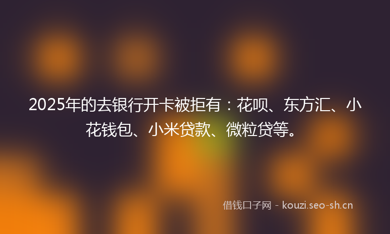 2025年的去银行开卡被拒有：花呗、东方汇、小花钱包、小米贷款、微粒贷等。