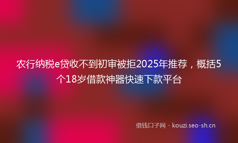 农行纳税e贷收不到初审被拒2025年推荐，概括5个18岁借款神器快速下款平台