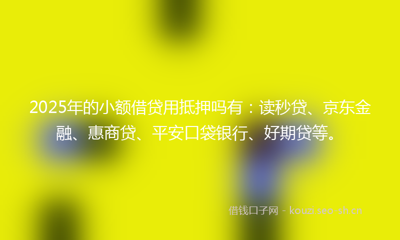 2025年的小额借贷用抵押吗有：读秒贷、京东金融、惠商贷、平安口袋银行、好期贷等。