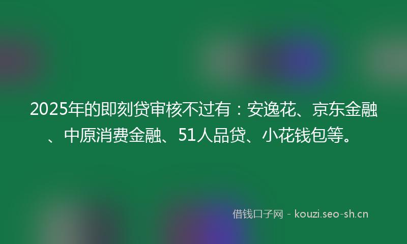 2025年的即刻贷审核不过有：安逸花、京东金融、中原消费金融、51人品贷、小花钱包等。