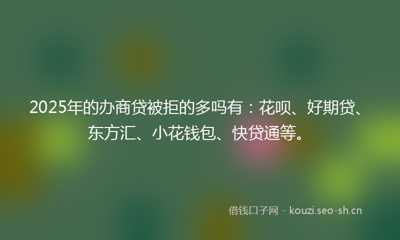 2025年的办商贷被拒的多吗有：花呗、好期贷、东方汇、小花钱包、快贷通等。