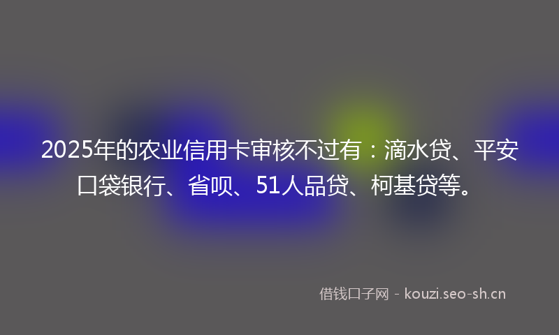 2025年的农业信用卡审核不过有：滴水贷、平安口袋银行、省呗、51人品贷、柯基贷等。