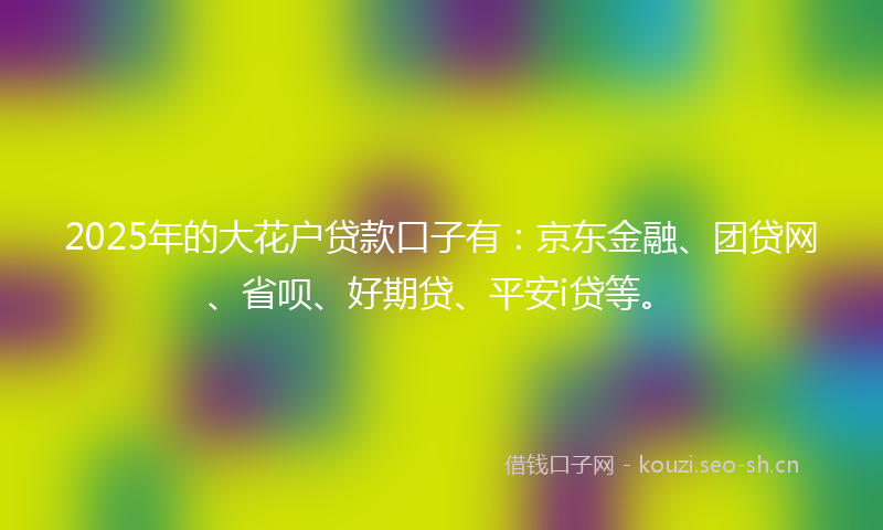 2025年的大花户贷款口子有：京东金融、团贷网、省呗、好期贷、平安i贷等。
