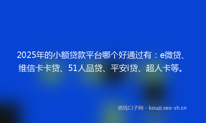 2025年的小额贷款平台哪个好通过有：e微贷、维信卡卡贷、51人品贷、平安i贷、超人卡等。