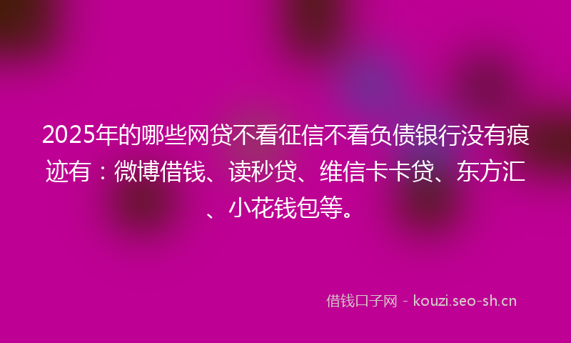 2025年的哪些网贷不看征信不看负债银行没有痕迹有：微博借钱、读秒贷、维信卡卡贷、东方汇、小花钱包等。