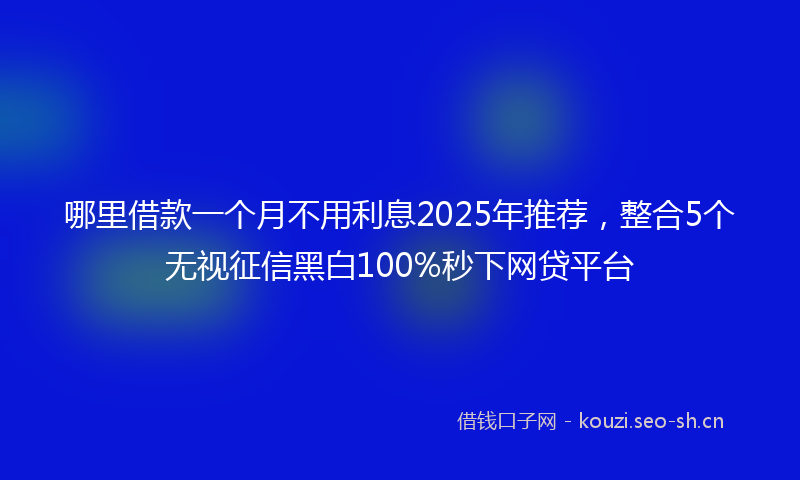 哪里借款一个月不用利息2025年推荐，整合5个无视征信黑白100%秒下网贷平台