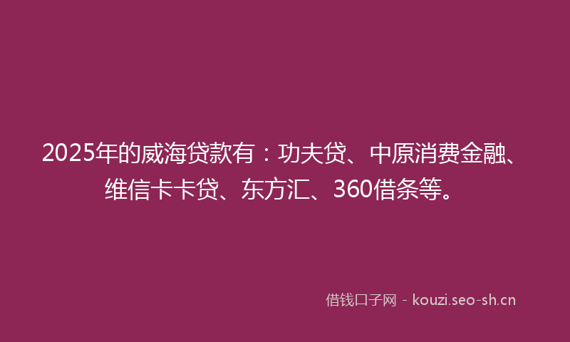 2025年的威海贷款有：功夫贷、中原消费金融、维信卡卡贷、东方汇、360借条等。