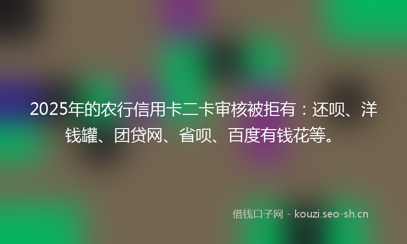 2025年的农行信用卡二卡审核被拒有：还呗、洋钱罐、团贷网、省呗、百度有钱花等。