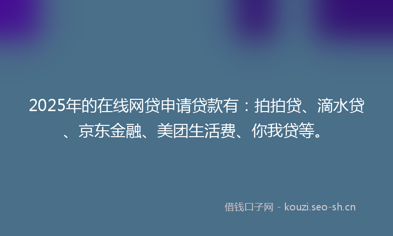 2025年的在线网贷申请贷款有：拍拍贷、滴水贷、京东金融、美团生活费、你我贷等。